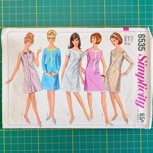 Vintage Simplicity Pattern 6535 Misses One Piece Dress Size 10 Bust 31 CC 1966
